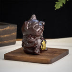 Buddha Stones Attract Wealth Lucky Cat Ebony Wood Carved Blessing Decoration