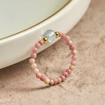 Buddha Stones 2mm Mini Beads Natural Rhodonite Aquamarine Topaz Rose Quartz Healing Elastic Ring