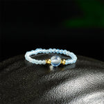 Buddha Stones 2mm Mini Beads Natural Rhodonite Aquamarine Topaz Rose Quartz Healing Elastic Ring