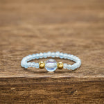 Buddha Stones 2mm Mini Beads Natural Rhodonite Aquamarine Topaz Rose Quartz Healing Elastic Ring