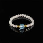 Buddha Stones 2mm Mini Beads Natural Rhodonite Aquamarine Topaz Rose Quartz Healing Elastic Ring