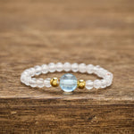 Buddha Stones 2mm Mini Beads Natural Rhodonite Aquamarine Topaz Rose Quartz Healing Elastic Ring