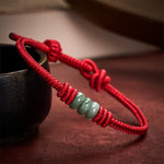 Buddha Stones Handmade Red String Jade Protection Braided Sliding Knot Bracelet