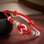 Buddha Stones Hand-Woven Love Heart Knot Jade Luck Braided Cord Bracelet