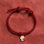 Buddha Stones Handmade Braided Red String Lucky Cat Bringing Good Fortune Fu Character Adjustable Bracelet