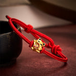 Buddha Stones Handmade Braided Red String Golden Lucky Cat Fortune Adjustable Bracelet