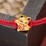 Buddha Stones Handmade Braided Red String Golden Lucky Cat Fortune Adjustable Bracelet