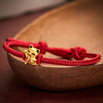 Buddha Stones Handmade Braided Red String Golden Lucky Cat Fortune Adjustable Bracelet