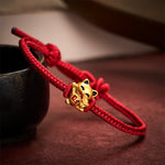 Buddha Stones Handmade Braided Red String Golden Lucky Cat Fortune Adjustable Bracelet