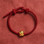 Buddha Stones Handmade Braided Red String Golden Lucky Cat Fortune Adjustable Bracelet