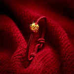 Buddha Stones Handmade Braided Red String Golden Lucky Cat Fortune Adjustable Bracelet