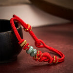 Buddha Stones Chinese Knotting Luck Jade Hand-Woven Adjustable Bracelet