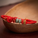 Buddha Stones Chinese Knotting Luck Jade Hand-Woven Adjustable Bracelet