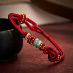 Buddha Stones Chinese Knotting Luck Jade Hand-Woven Adjustable Bracelet