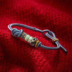 Buddha Stones Chinese Knotting Luck Jade Hand-Woven Adjustable Bracelet