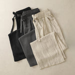 Buddha Stones Summer Casual Minimalist Drawstring Solid Ankle Pants Women's Straight Leg Pants With Pockets