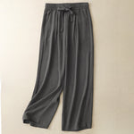 Buddha Stones Summer Casual Minimalist Drawstring Solid Ankle Pants Women's Straight Leg Pants With Pockets