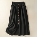 Buddha Stones Summer Casual Boho Button-Up Solid Women's Skirts With Pockets