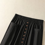 Buddha Stones Summer Casual Boho Button-Up Solid Women's Skirts With Pockets