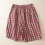 Buddha Stones Summer Casual Vintage Button Red Plaid Zipper Design Women's Shorts With Pockets