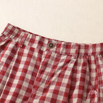 Buddha Stones Summer Casual Vintage Button Red Plaid Zipper Design Women's Shorts With Pockets