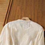 Buddha Stones Summer Tang Style Vintage Mandarin Collar Frog Button Embroidery Solid Women's Short Sleeve Shirts