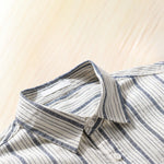 Buddha Stones Summer Casual Button Up Striped Cotton Men's Short Sleeve Shirts With Patch Pocket