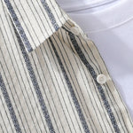 Buddha Stones Summer Casual Button Up Striped Cotton Men's Short Sleeve Shirts With Patch Pocket