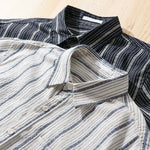Buddha Stones Summer Casual Button Up Striped Cotton Men's Short Sleeve Shirts With Patch Pocket
