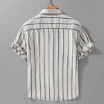 Buddha Stones Summer Casual Button Up Striped Cotton Men's Short Sleeve Shirts With Patch Pocket