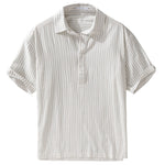 Buddha Stones Summer Casual Minimalist Half Button Striped Cotton Men's Short Sleeve Shirts