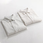 Buddha Stones Summer Casual Minimalist Half Button Striped Cotton Men's Short Sleeve Shirts