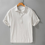 Buddha Stones Summer Casual Minimalist Half Button Striped Cotton Men's Short Sleeve Shirts