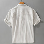 Buddha Stones Summer Casual Minimalist Half Button Striped Cotton Men's Short Sleeve Shirts