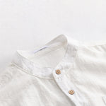 Buddha Stones Summer Tang Style Casual Mandarin Collar Half Button Solid Men's Short Sleeve Shirts With Patch Pocket