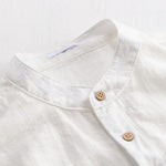 Buddha Stones Summer Tang Style Casual Mandarin Collar Half Button Solid Men's Short Sleeve Shirts With Patch Pocket