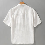 Buddha Stones Summer Tang Style Casual Mandarin Collar Half Button Solid Men's Short Sleeve Shirts With Patch Pocket