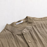Buddha Stones Summer Tang Style Casual Mandarin Collar Half Button Solid Men's Short Sleeve Shirts With Patch Pocket
