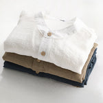 Buddha Stones Summer Tang Style Casual Mandarin Collar Half Button Solid Men's Short Sleeve Shirts With Patch Pocket