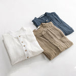 Buddha Stones Summer Tang Style Casual Mandarin Collar Half Button Solid Men's Short Sleeve Shirts With Patch Pocket