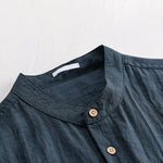 Buddha Stones Summer Tang Style Casual Mandarin Collar Half Button Solid Men's Short Sleeve Shirts With Patch Pocket