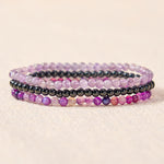 Buddha Stones 3pcs "Protect Your Inner Calm" Purple Striped Agate Bracelet Includes Gift Message Card