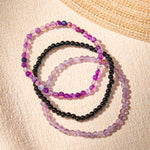 Buddha Stones 3pcs "Protect Your Inner Calm" Purple Striped Agate Bracelet Includes Gift Message Card