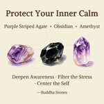 Buddha Stones 3pcs "Protect Your Inner Calm" Purple Striped Agate Bracelet Includes Gift Message Card