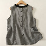 Buddha Stones Summer Casual Vintage Plaid Back Button-Up Tank Top Women's Sleeveless Shirts