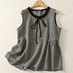 Buddha Stones Summer Casual Vintage Plaid Back Button-Up Tank Top Women's Sleeveless Shirts