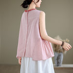 Buddha Stones Summer Casual Elegant Side Slit Striped Crew Neck Tank Top Women's Sleeveless Shirts
