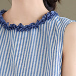 Buddha Stones Summer Casual Elegant Side Slit Striped Crew Neck Tank Top Women's Sleeveless Shirts