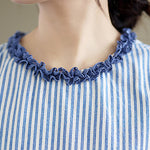 Buddha Stones Summer Casual Elegant Side Slit Striped Crew Neck Tank Top Women's Sleeveless Shirts