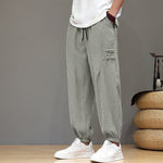 Buddha Stones Summer Casual Tang Style Solid Cropped Pants Men's Harem Pants With Pockets